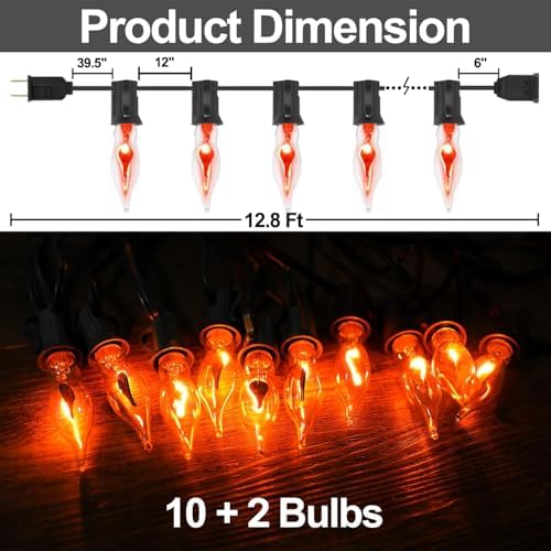 Halloween Decorations-Flickering Flame String Lights Outdoor Indoor, 12.8Ft C18 Retro Twinkle Flame Lights String with 10 Flame Light Bulbs(E12 Bulbs, Black Wire) - Image 3