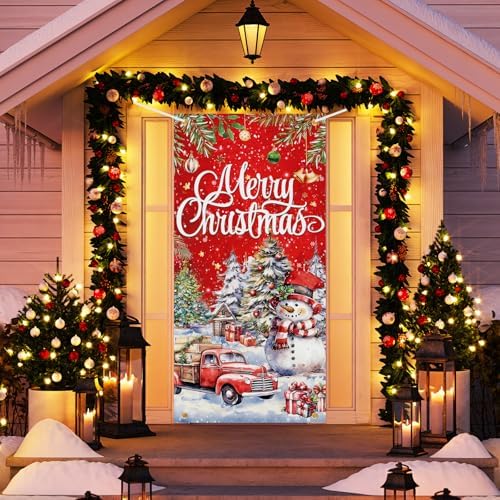 Christmas Door Cover Snowman Decoration Xmas Large Photography Background Banner Porch Sign for Winter Indoor Outside Front Door Banner Farmhouse Party Supplies 6 x 3 Feet - Image 6