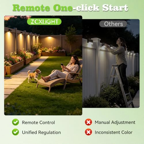 ZCXLIGHT Solar Fence Lights Outdoor, 10 Color Fence Solar Lights Outdoor with Remote Control Long Lasting, Ultra Bright IP65 Waterproof LED Solar Wall Lights for Fence Deck Step (8) - Image 4