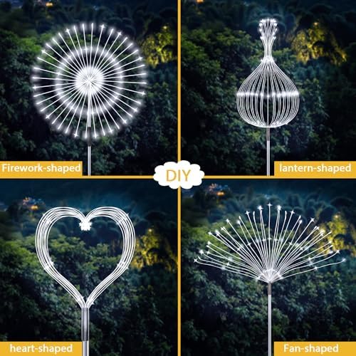 JJGoo Solar Firework Lights, 2 Pack 135 LEDs 2 Lighting Modes Solar Lights Outdoor Waterproof for Garden Patio Walkway Pathway Party Wedding Christmas Decorative - White - Image 5