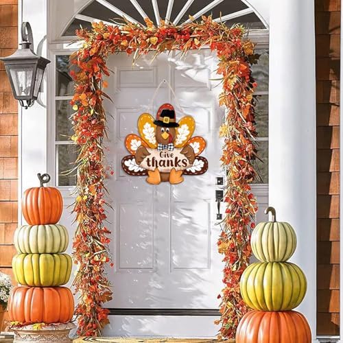 Thanksgiving Turkey Front Door Sign Fall Wooden Give Thanks Wreath - Image 5