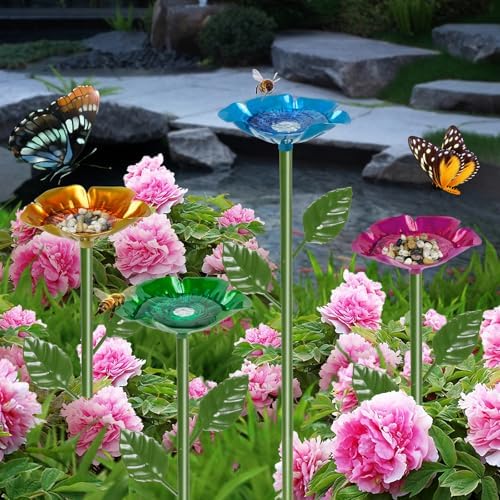 4 Pack Bee Watering Station for Garden, Colorful Metal Flower Bee Bath, Decorative Design Attracts Bees & Butterflies, Easy Install Durable Outdoor Yard Decor - Image 2