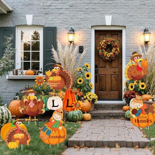 Thanksgiving Yard Outdoor Decorations Fall Pumpkin Turkey Signs - Image 7