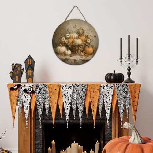 Fall Halloween Round Door Sign, 10 Inch Wooden Hanging Plaque with Rope, Rustic Autumn Wall Decor for Home Porch Entryway Halloween Party Decoration - A02 - Image 3