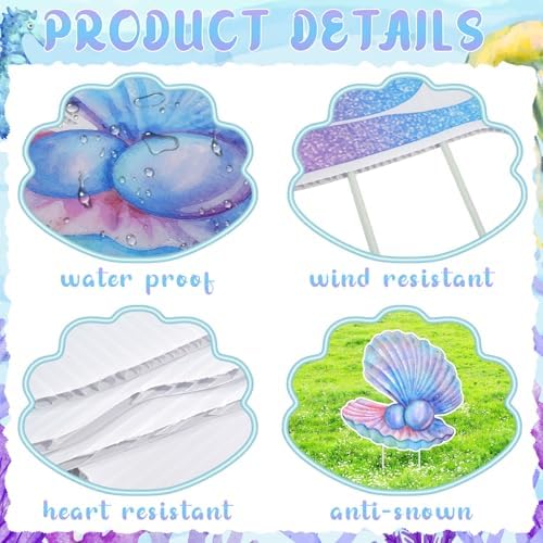 9Pcs Mermaid Party Birthday Party Yard Signs with Stand,Under The Sea Party Supplies for Outdoor Lawn Patio Garden Stand Decor,Large Ocean Theme Birthday Party - Image 3