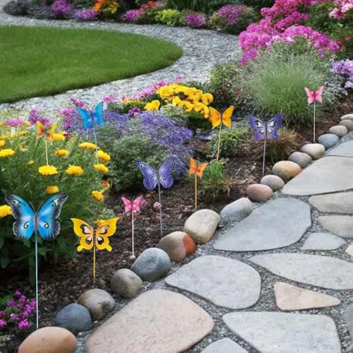 hogardeck Garden Decor for Outside, Set of 10 Metal Butterfly Decorative Garden Stakes for Spring Decor, Yard Art Garden Decorations for Outdoor Lawn Pathway Patio - Image 6