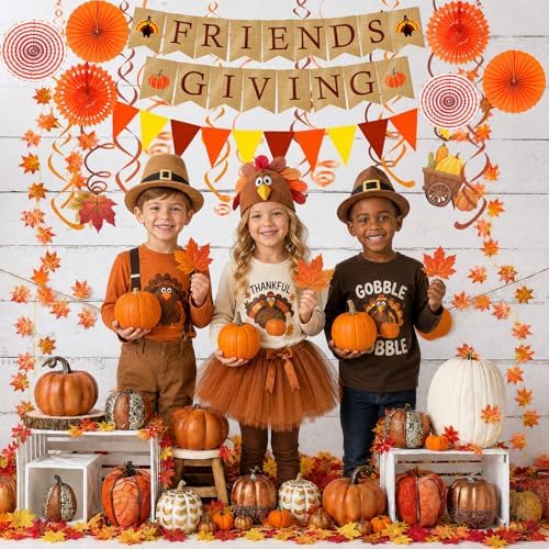 Famoby FRIENDSGIVING Paper Banner Triangular Bunting Maple Leaf Garland Plastic Streamer Paper Fans for Autumn Harvest Thanksgiving Day Party Decoration (Not Burlap) - Image 4