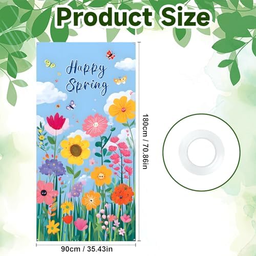 Front Door Covers Decorative, Spring Flower Design Door Curtain 70.8 x 35.4 Inch for Porch Outdoor Indoor Home Decor (Colorful-227) - Image 2