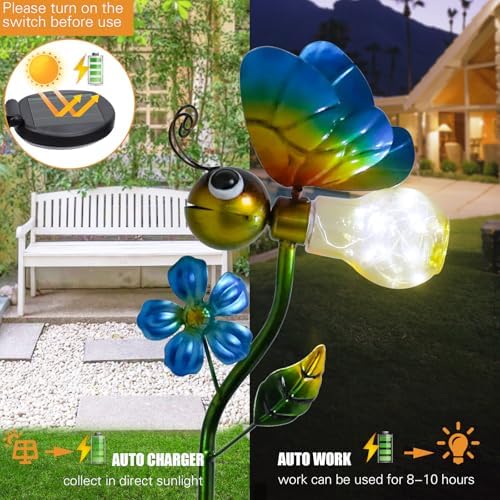 Decorative Solar Outdoor Lights, Metal Bee Garden Stake For Yard Lawn - Image 3