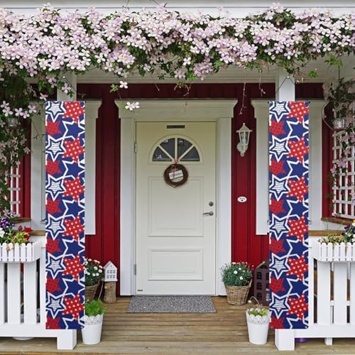 Star American Flag Front Door Hanging Banner Independence Day Summer Porch Sign Hanging Flag Porch Sign for Front Door Outdoor Seasonal Holiday Yard Decor Farmhouse Indoor Wall Backdrop - Image 2
