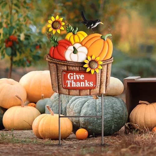 TERESA'S COLLECTIONS Fall Outdoor Decor Metal Pumpkin Garden Stake 28.7" - Image 3