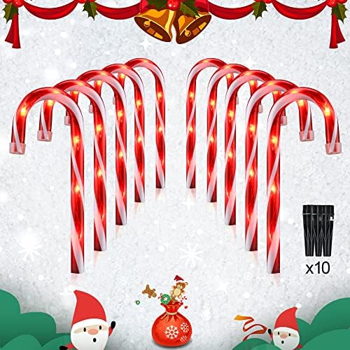10" Candy Cane Pathway Lights, 10-Pack Christmas Stake Lights for Outdoor by PerPaiMe