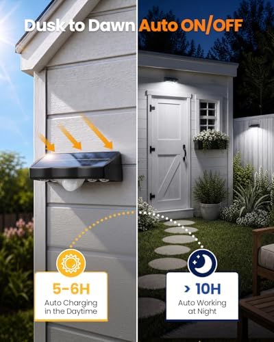 VOLISUN Fence Lights Solar Powered, Motion Sensor Outdoor Lights, IP65 Waterproof, 3 Modes, Dusk to Dawn, 6000K Cool White Solar Fence Lights for Garden Yard 8 Pack - Image 5
