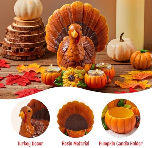 JOYIN Thanksgiving Turkey Candle Holders, Thanksgiving Turkey Tabletop Centerpiece, Fall Centerpiece Table Decorations, Tea Light Pumpkin Candle Holder, Indoor Home, Kitchen Autumn Decor - Image 2
