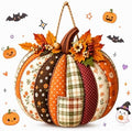 Autumn Retro Patchwork Pumpkin Door Hanging with Lights，H by Vioshon
