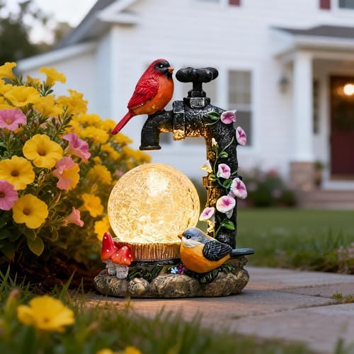 TERESA'S COLLECTIONS Cardinal Garden Decor and Solar Light Glass Ball 6" - Image 3