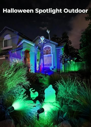 Halloween Spotlights Outdoor, 120V Plug-in Christmas Spot Light, 5000K LED Landscape Lighting with 5 Color Lenses (Red Green Blue Purple Yellow), IP67 Waterproof, 2 Pack - Image 7