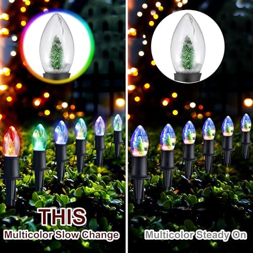 C9 Christmas Pathway Lights Outdoor,24.2ft Multicolored Flickering String Lights LED Christmas Walkway 20 Christmas Tree Light Bulbs with Stakes for Path Driveway Yard Garden Xmas Sidewalk Decoration - Image 2