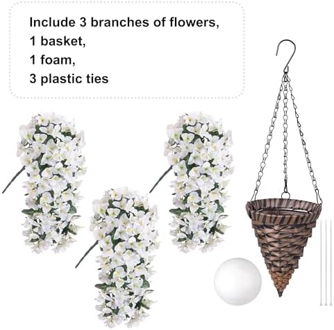 Ivydale Bougainvillea Artificial Hanging Fake Flowers with Basket for Outdoors Decoration, Faux Silk Flowers UV Resistant Fake Plants Long Vines Realistic for Outside Front Door Porch Patio, White - Image 5