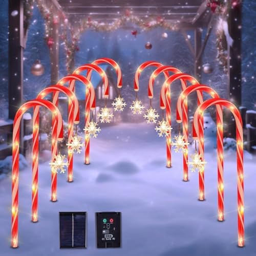 10 Pack Solar Candy Cane Pathway Lights, Warm White Christmas Decor by SPRKLINLIN