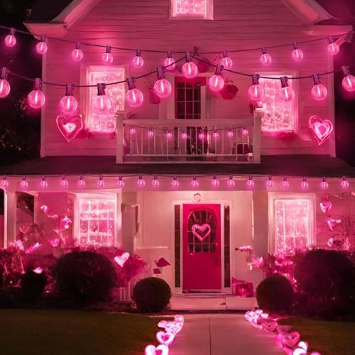 LAMPHOME 2 Pack 26FT G40 Pink Valentine's Day LED String Lights, 13 Shatterproof Globe Bulbs, Outdoor Hanging Patio Lights for Home Balcony Backyard Wedding Party Decor - Image 2