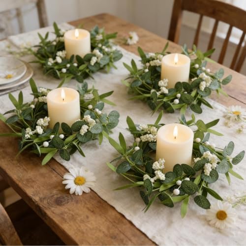12 Pcs Green Artificial Eucalyptus Swag Wreaths Spring Summer Wreath with White Berries Mini Green Kitchen Cabinet Wreaths with Ribbon for Front Door Porch Wall Window Farmhouse Decoration - Image 6