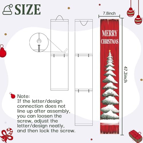 Christmas Porch Sign Christmas Tree Welcome Sign For Front Porch Xmas Snow Red wood grain Home Decor Indoor Outdoor Wooden Vertical Sign For Patio Front Door Porch Wall Yard - Image 3