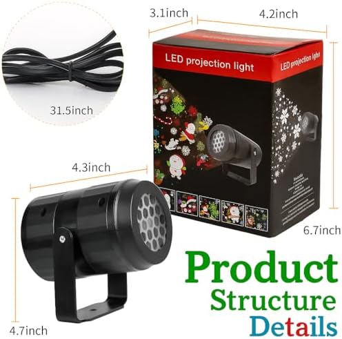 Christmas Projector Lights Outdoor Indoor,Christmas LED Lights Projector with Christmas Decorative Patterns for Indoor Outdoor Window, Ground, Roof, Wall, Holiday Projector for Xmas - Image 6