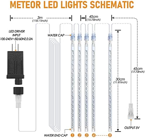 Christmas Lights Meteor Shower Rain Light Falling Rain Lights with 8 Tubes 192 LEDs Waterproof Icicle Snow Fall String Lights for Party Tree Home Patio Outdoor Decoration(8 Tubes,White) - Image 3