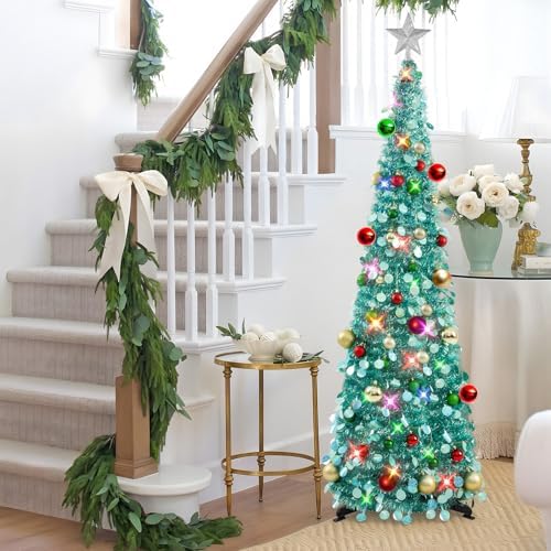 N&T NIETING Pop Up Christmas Tree with Lights & Ornaments, 5FT, Lake Blue - Image 5
