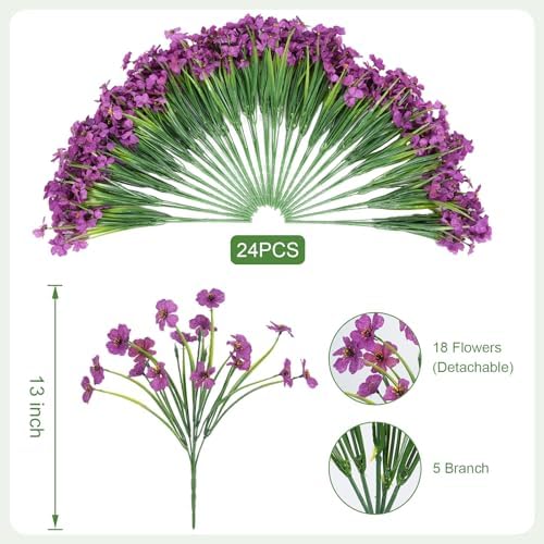24 Bundles Artificial Flowers for Outdoor Faux Plants for Spring Summer Decoration, UV Resistant Realistic Silk Plastic Fake Flowers Garden Porch Patio Balcony Yard Front Home Decor - Image 2