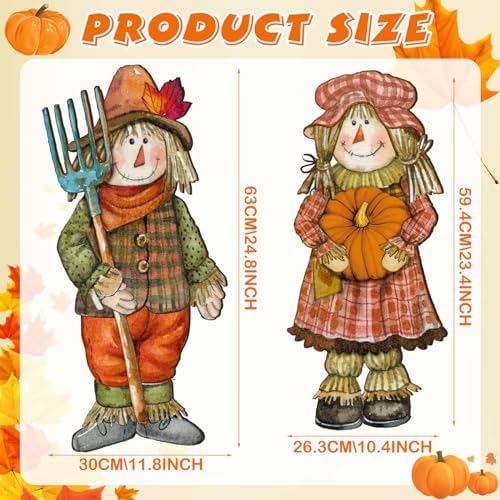 Barydat 2 Pcs Fall Scarecrow Hanging Sign Wooden Door Decor - Image 2