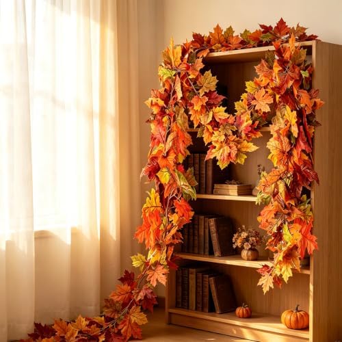 Fall Garland Fall Leaves Garland Outdoor Porch Autumn Decorations Maple Leaf Foliage Garlands for Home Thanksgiving Decor (3 Pcs) - Image 2