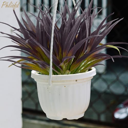 6Pcs Artificial Grass Fake Grass Plants 17.3in Outdoor Plants UV Resistant Faux Greenery Stems for Home Window Garden Office Patio Pathway Front Porch Halloween Décor Light Green & Purple - Image 4