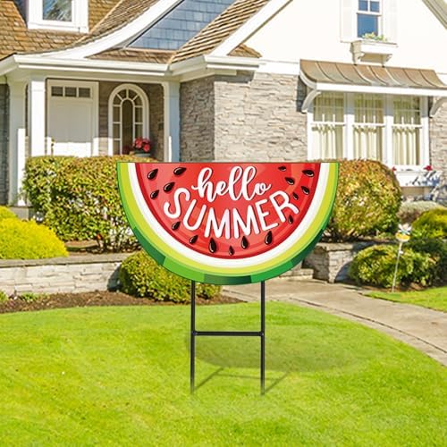 JarThenaAMCS Hello Summer Metal Garden Stakes Watermelon Decorative Lawn Sign Summer Fruits Theme Welcome Yard Sign for Home Outside Lawn Porch Decor - Image 4