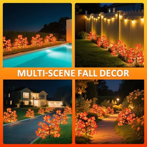 Lmtocs 4 Packs Solar Fall Thanksgiving Decorations Outdoor, 80LED Maple Leaf Pumpkin Fall Lights for Outdoor Fall Decorations, Waterproof Thanksgiving Lights for Yard, Pathway Harvest Decor - Image 7