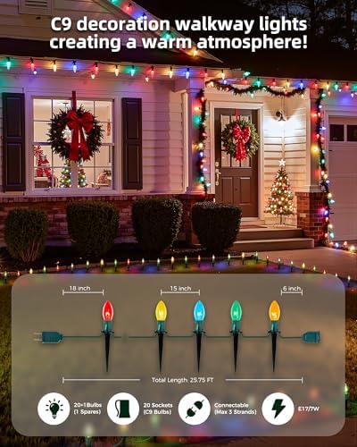 Christmas Pathway Lights Outdoor,102.8 Ft Lights with 80 Multicolor Bulbs - Image 3