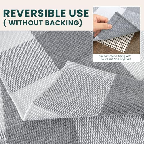 KOZYFLY Buffalo Plaid Area Rugs 2.3x3.6 Ft Grey and White Door Rug - Image 5