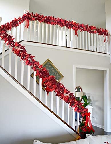 DearHouse 2 Pack Fall Garland Maple Leaf, 5.9Ft/Piece Hanging Vine Garland Artificial Autumn Foliage Garland Thanksgiving Decor for Home Wedding Fireplace Party Christmas (Dark Red) - Image 5
