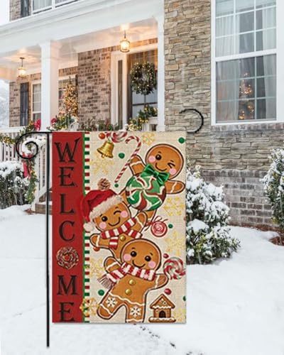 Christmas Garden Flag Gingerbread Man Holiday Yard Flags Christmas Decoration Polyester 12 x 18 Inch Double Sided Small Flag for Outside Season Farmhouse Decoration - Image 5