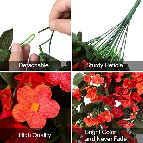 Artificial Fake Fall Hanging Flowers Plants for Outdoor Outside, 2PCS Faux Silk Orange Daisy Mums Trailing Vines UV Resistant Realistic Orchid for Autumn Front Door Porch Planter Patio Garden - Image 5