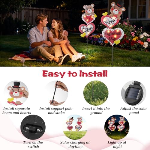 Lewondr Valentine's Day Decorations Outdoor, Metal Solar Pathway Lights - Image 6