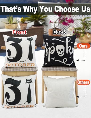 Halloween Decorations Set Of 4 Double-Sided Print Pillow Covers 20" x 20", with 8 Cute Halloween Decor Patterns, Elegant Invisible Zipper, Soft Linen Throw Pillow Covers for Outdoor & Indoor Use - Image 4