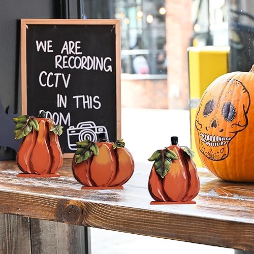Wooden Pumpkin Sign Set of 3 Wood Rustic Autumn Tabletop Centerpiece - Image 5