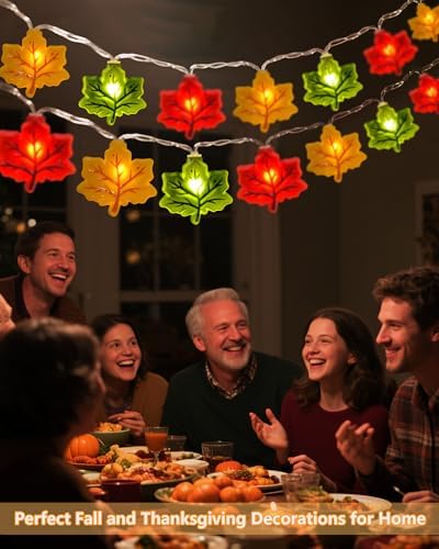 Fall Decor Maple Leaf String Lights, 10Ft Fall Thanksgiving Lights Indoor Battery Operated 20 LED Multicolor 3D Maple Leaves String Light with Timer, Autumn Light for Harvest Party Porch Home Decor - Image 6