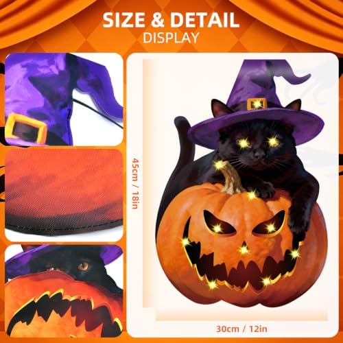 12 x 18 Inches Lighted Halloween Black Cat Pumpkin Garden Flag Decorations - Solar Powered Vertical Yard Flag with LED Lights, Witch Cat Jack O Lantern Printed Outdoor Porch Lawn Halloween Decor - Image 2
