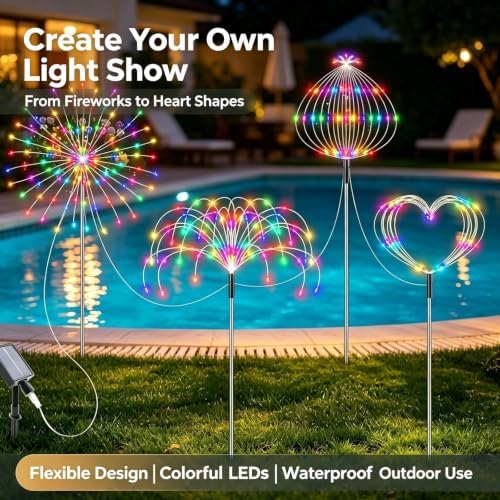 Solar Firework Garden Lights Outdoor, 4 Pack 240 LED Multicolor Solar Firefly Lights with 8 Modes, Waterproof Solar Garden Decorative Lights for Yard Patio Pathway Lawn Flowerbed Backyard Decor - Image 6