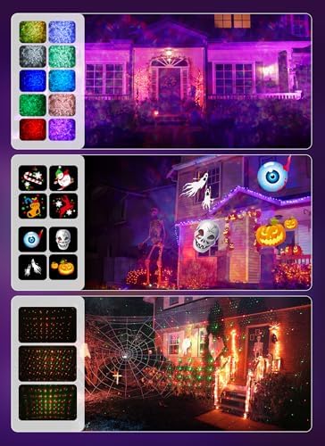 3 in 1 Halloween Christmas Projector Lights Outdoor 21 HD Effects (3D Ocean Wave + Patterns+Red Green) Waterproof with Timer Halloween Landscape Lights for Indoor Holiday - Image 2