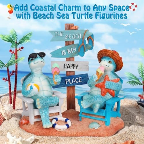 Wonderjune Beach House Decor Resin Sign Figurine for Mantle,Turtle - Image 2