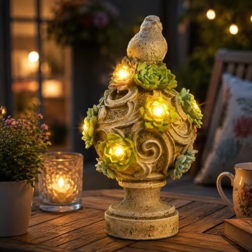 WONDER GARDEN Bird Statue with Solar Light, Resin Birds Figurines, Outdoor Dove Garden Statues, Waterproof Lawn Yard Patio Ornaments Statuary Decorations by WONDERgarden